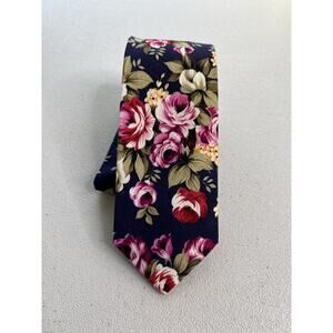 Sprezza Blue, Pink, Green Floral Pattern 100% Cotton Slim Tie NWOT